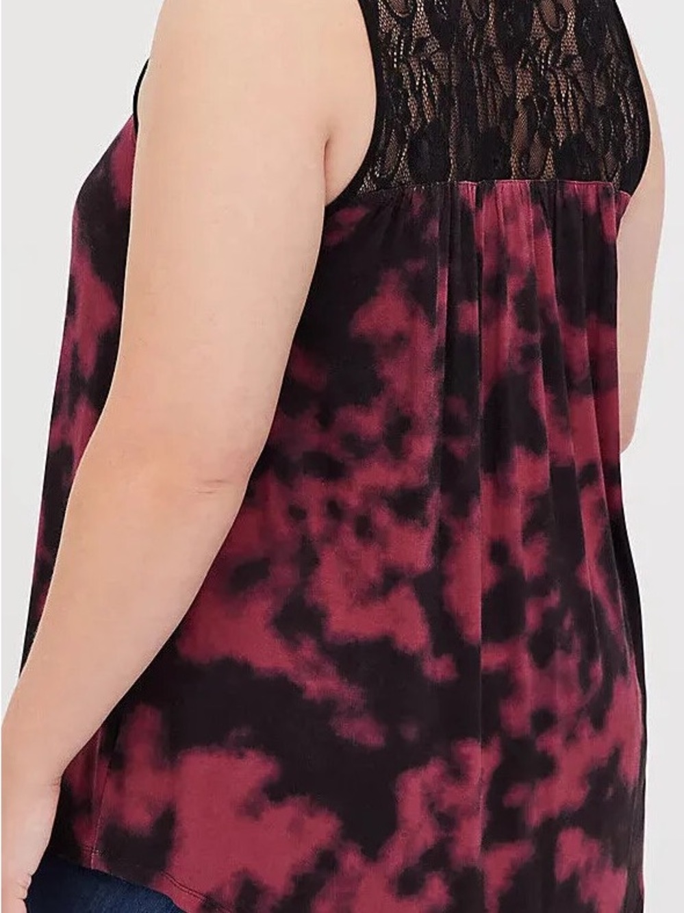 Torrid Super Soft Wine Tie Dye Lace Swing Tank - Picture 2 of 6